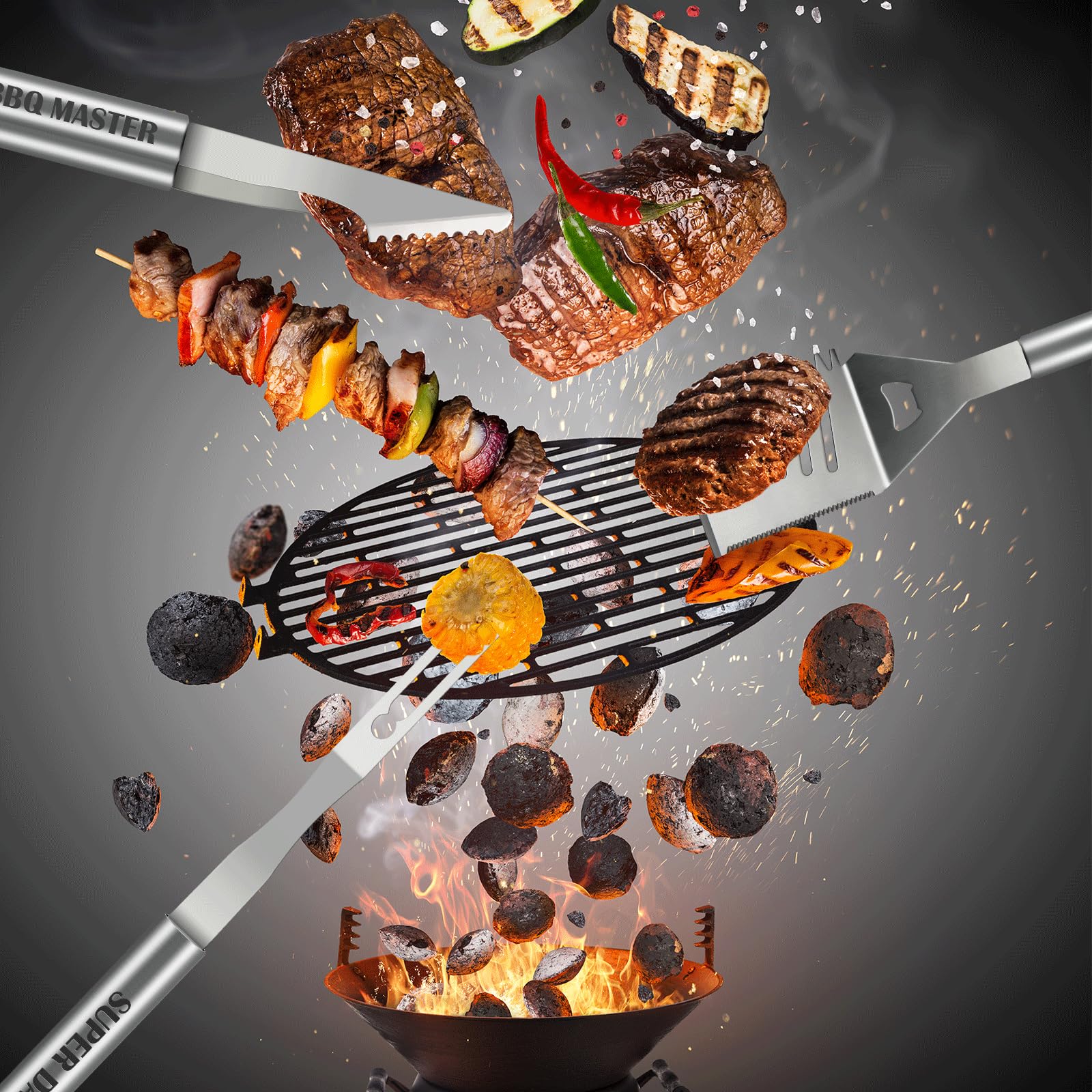 Fathers Day Dad Gifts from Daughter Son 19Pcs BBQ Grill Tools Set with Apron Portable Bag Heavy Duty Stainless Steel Grilling Utensils Barbecue Accessories for Papa Birthday Present Summer Backyard - CookCave