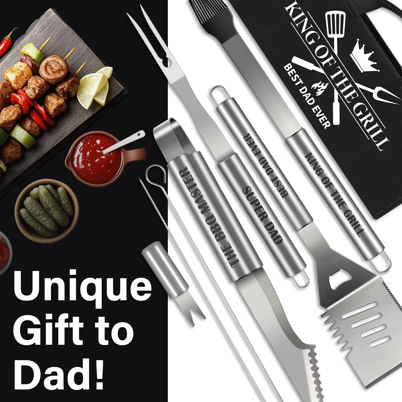 Fathers Day Dad Gifts from Daughter Son 19Pcs BBQ Grill Tools Set with Apron Portable Bag Heavy Duty Stainless Steel Grilling Utensils Barbecue Accessories for Papa Birthday Present Summer Backyard - CookCave