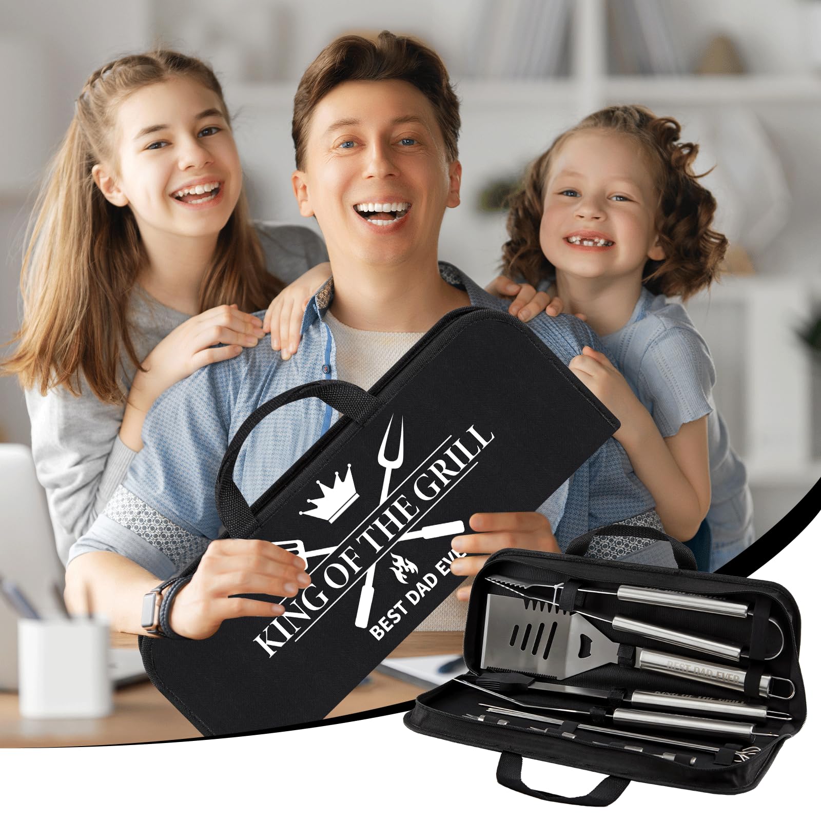 Fathers Day Dad Gifts from Daughter Son 19Pcs BBQ Grill Tools Set with Apron Portable Bag Heavy Duty Stainless Steel Grilling Utensils Barbecue Accessories for Papa Birthday Present Summer Backyard - CookCave