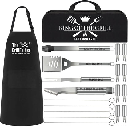 Fathers Day Dad Gifts from Daughter Son 19Pcs BBQ Grill Tools Set with Apron Portable Bag Heavy Duty Stainless Steel Grilling Utensils Barbecue Accessories for Papa Birthday Present Summer Backyard - CookCave