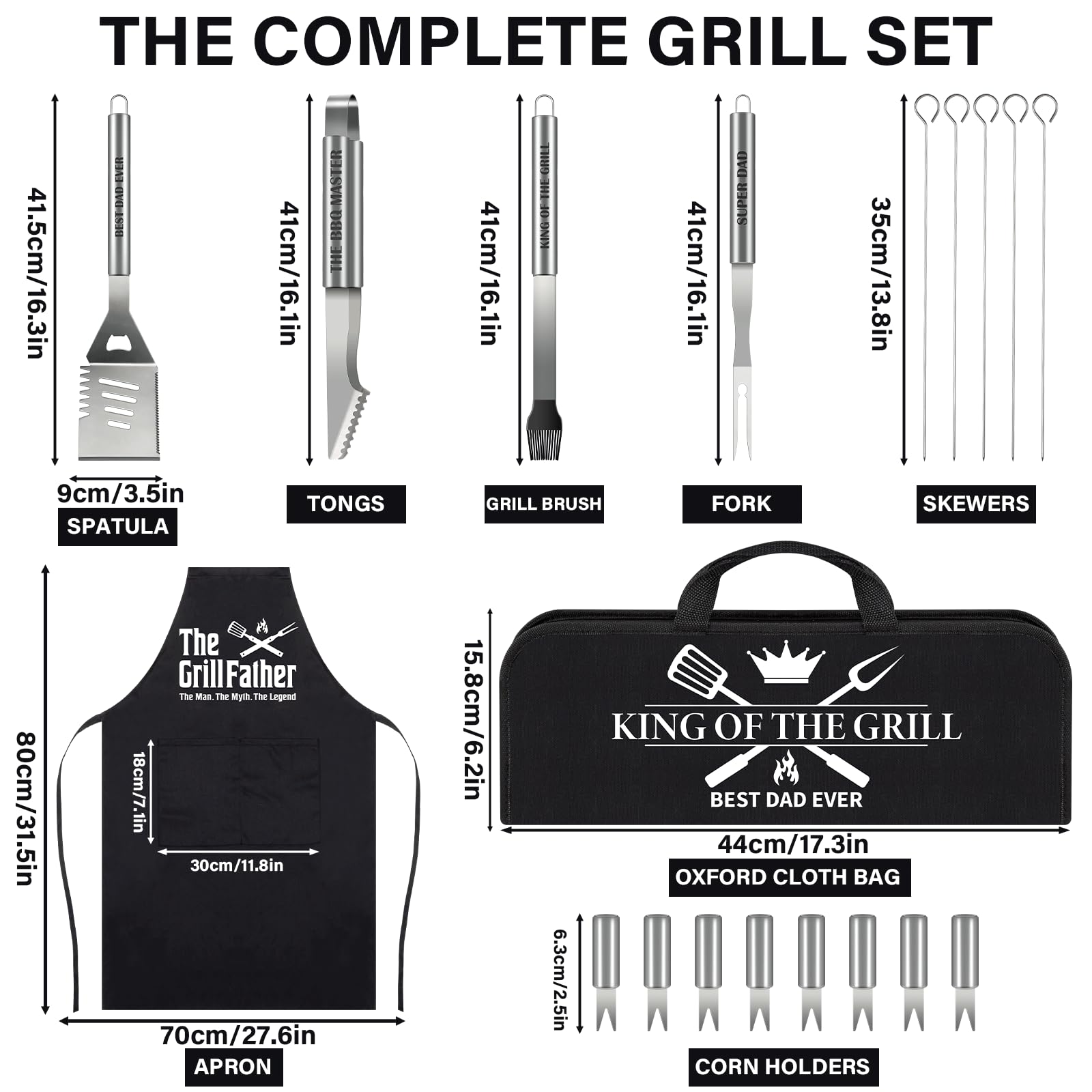 Fathers Day Dad Gifts from Daughter Son 19Pcs BBQ Grill Tools Set with Apron Portable Bag Heavy Duty Stainless Steel Grilling Utensils Barbecue Accessories for Papa Birthday Present Summer Backyard - CookCave