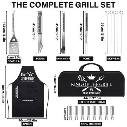 Fathers Day Dad Gifts from Daughter Son 19Pcs BBQ Grill Tools Set with Apron Portable Bag Heavy Duty Stainless Steel Grilling Utensils Barbecue Accessories for Papa Birthday Present Summer Backyard - CookCave