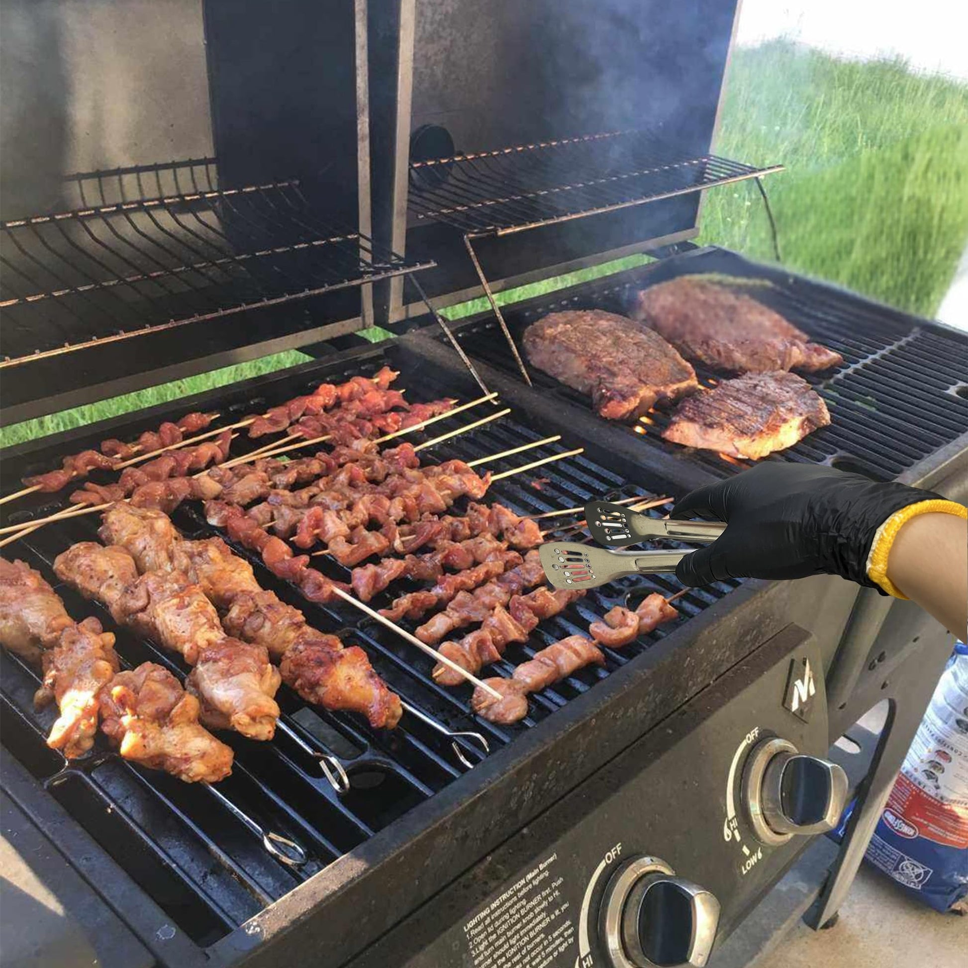 FayLongSky BBQ Gloves (Large) - 4 Cotton Liners & 100 Nitrile Disposable Gloves, Heat Resistant, Food-Safe for Grilling, Cooking, and Smoker Accessories - CookCave