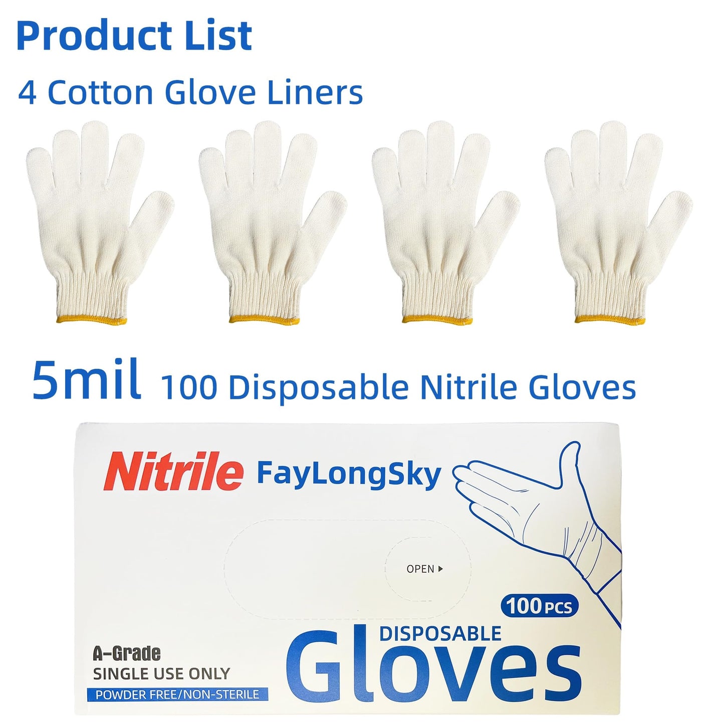 FayLongSky BBQ Gloves (Large) - 4 Cotton Liners & 100 Nitrile Disposable Gloves, Heat Resistant, Food-Safe for Grilling, Cooking, and Smoker Accessories - CookCave