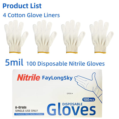 FayLongSky BBQ Gloves (Large) - 4 Cotton Liners & 100 Nitrile Disposable Gloves, Heat Resistant, Food-Safe for Grilling, Cooking, and Smoker Accessories - CookCave