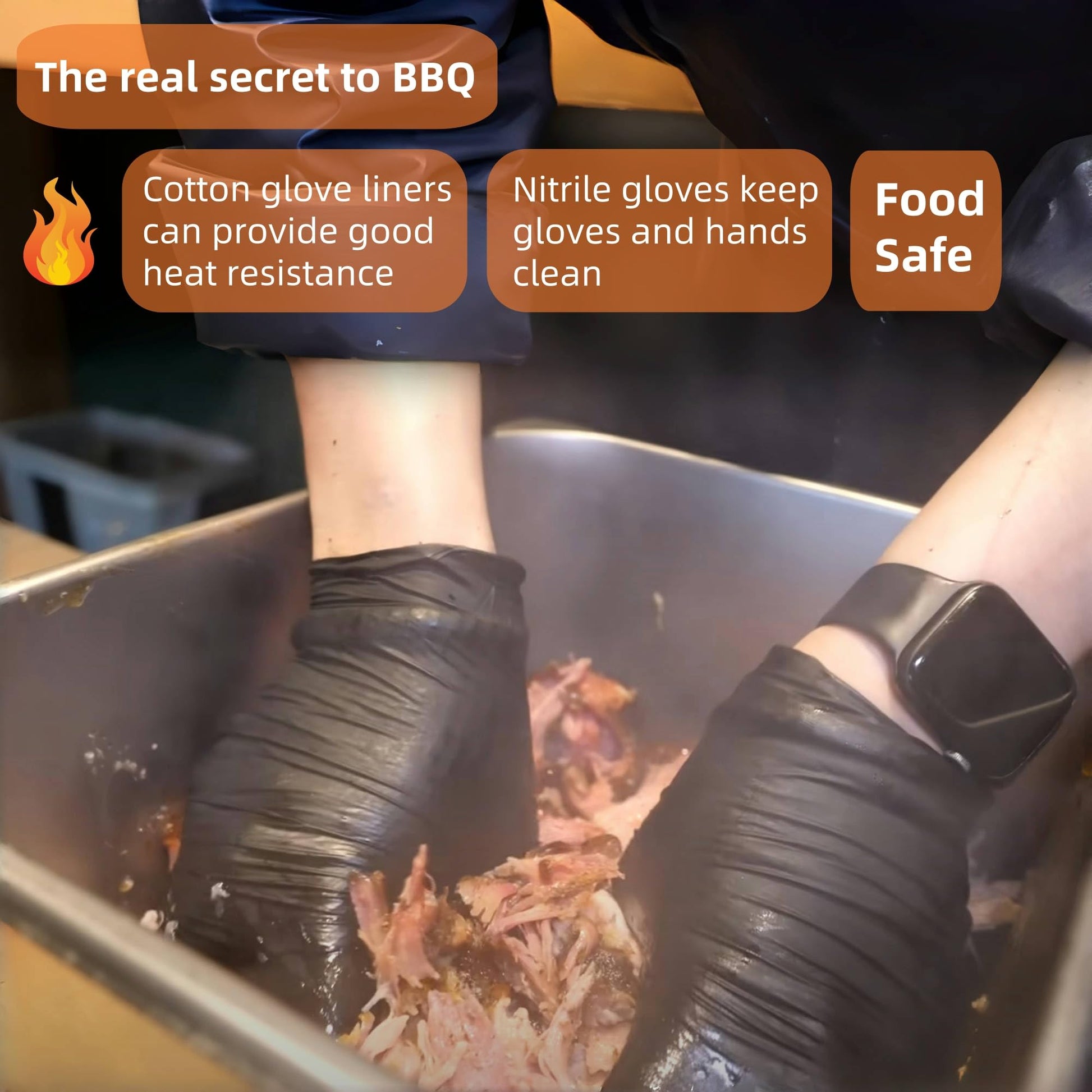 FayLongSky BBQ Gloves(Size Large) 2 Heat Resistant Washable Cotton Liners & 50 Nitrile Food Prep Gloves Disposable for Hot Food, Cooking, Barbecue Smoker, BBQ Accessories, grilling Accessories - CookCave