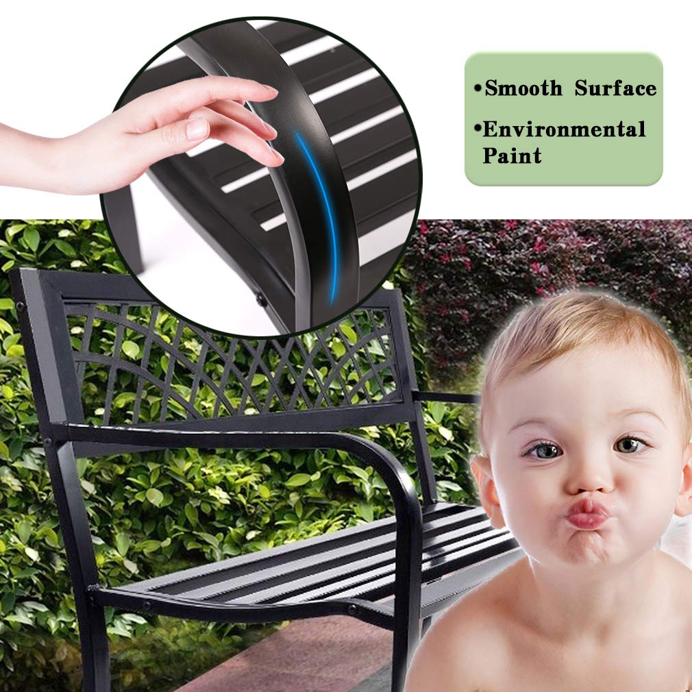 FDW Garden Bench Outdoor Bench with Plastic Backrest for Patio Metal Bench Park Bench or Yard Porch Clearance Work Entryway - CookCave