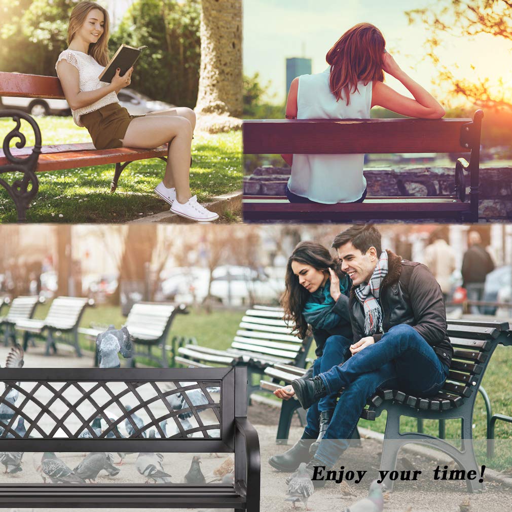 FDW Garden Bench Outdoor Bench with Plastic Backrest for Patio Metal Bench Park Bench or Yard Porch Clearance Work Entryway - CookCave