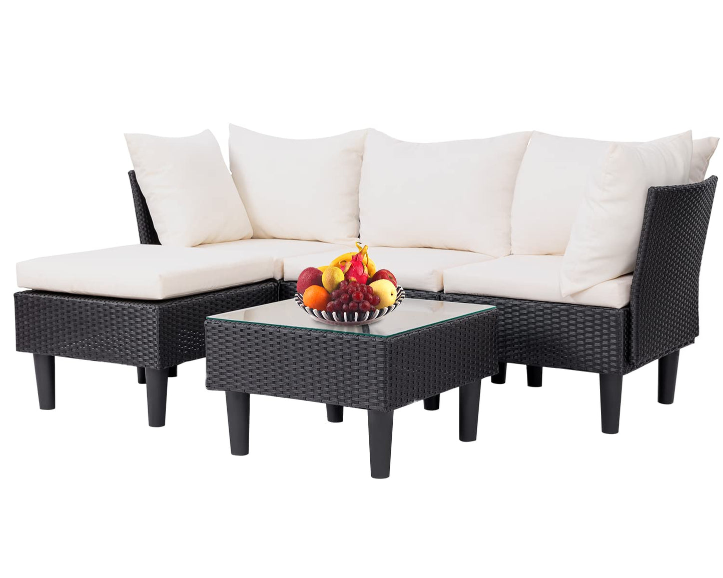 FDW Outdoor Sectional Rattan Chair Wicker Conversation Set Sofas, 5-Piece, Khaki - CookCave