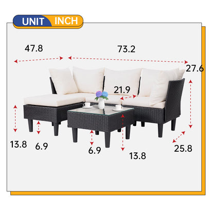 FDW Outdoor Sectional Rattan Chair Wicker Conversation Set Sofas, 5-Piece, Khaki - CookCave