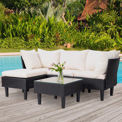 FDW Outdoor Sectional Rattan Chair Wicker Conversation Set Sofas, 5-Piece, Khaki - CookCave