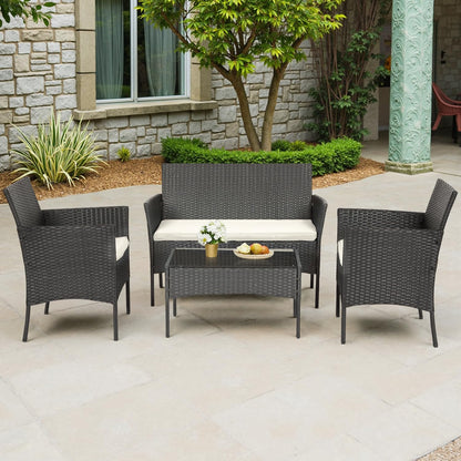 FDW Patio Furniture Set 4 Pieces Outdoor Rattan Chair Wicker Sofa Garden Conversation Bistro Sets for Yard,Pool or Backyard - CookCave