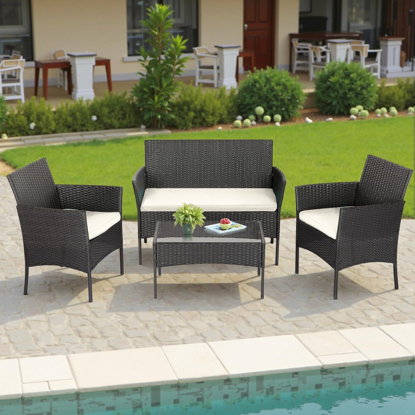 FDW Patio Furniture Set 4 Pieces Outdoor Rattan Chair Wicker Sofa Garden Conversation Bistro Sets for Yard,Pool or Backyard - CookCave