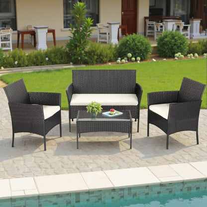 FDW Patio Furniture Set 4 Pieces Outdoor Rattan Chair Wicker Sofa Garden Conversation Bistro Sets for Yard,Pool or Backyard - CookCave
