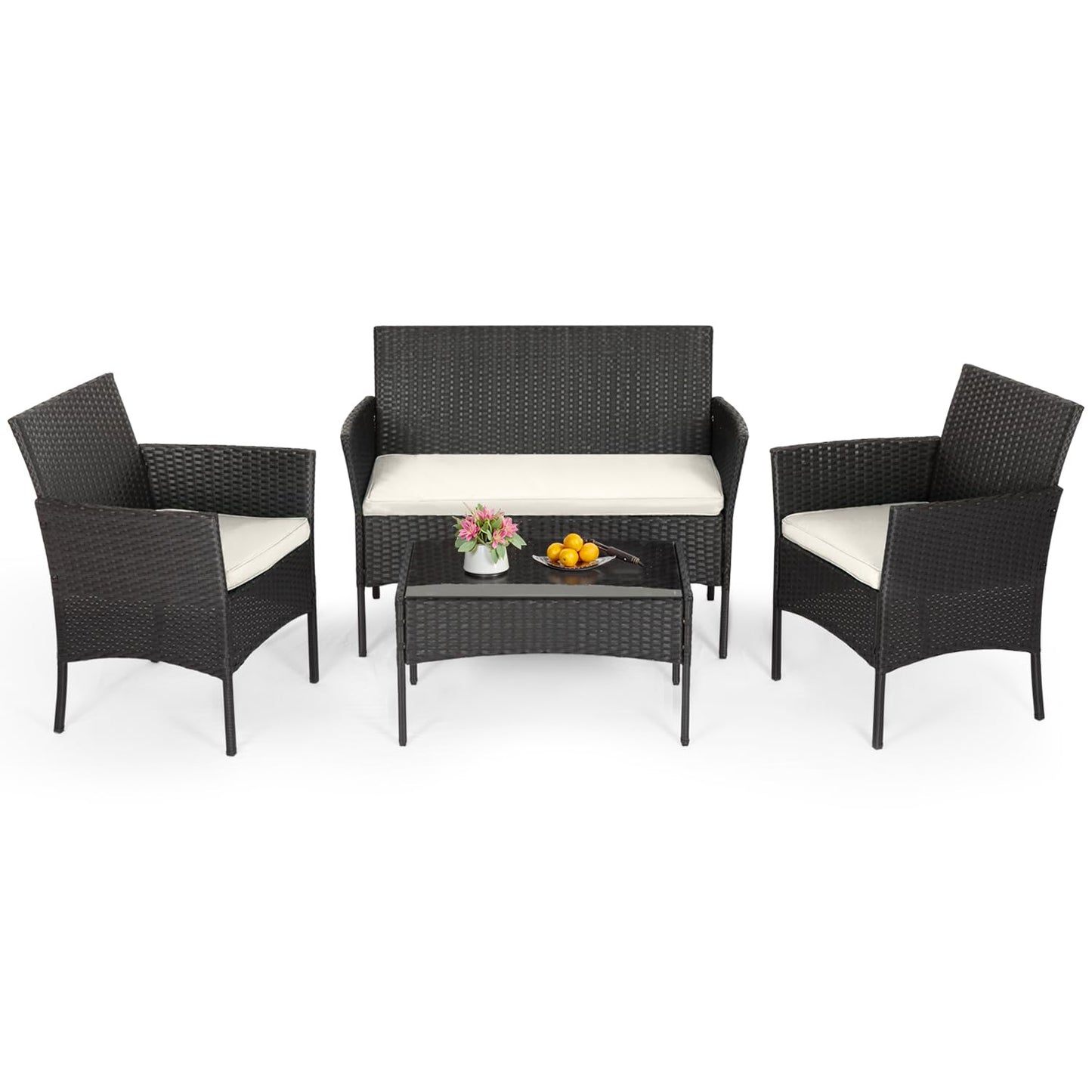 FDW Patio Furniture Set 4 Pieces Outdoor Rattan Chair Wicker Sofa Garden Conversation Bistro Sets for Yard,Pool or Backyard - CookCave