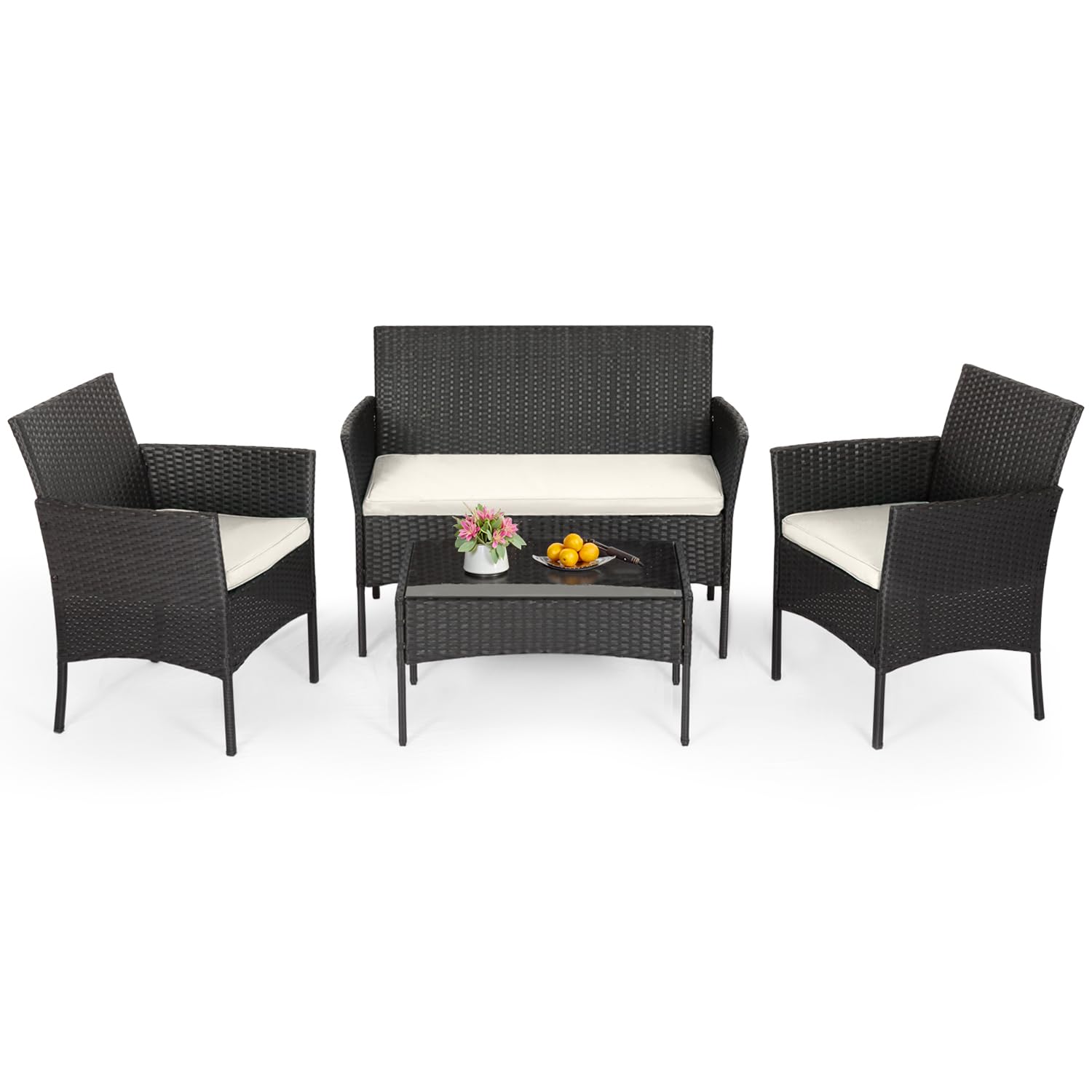 FDW Patio Furniture Set 4 Pieces Outdoor Rattan Chair Wicker Sofa Garden Conversation Bistro Sets for Yard,Pool or Backyard - CookCave