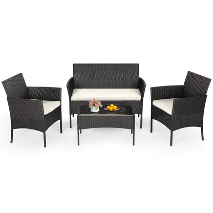 FDW Patio Furniture Set 4 Pieces Outdoor Rattan Chair Wicker Sofa Garden Conversation Bistro Sets for Yard,Pool or Backyard - CookCave