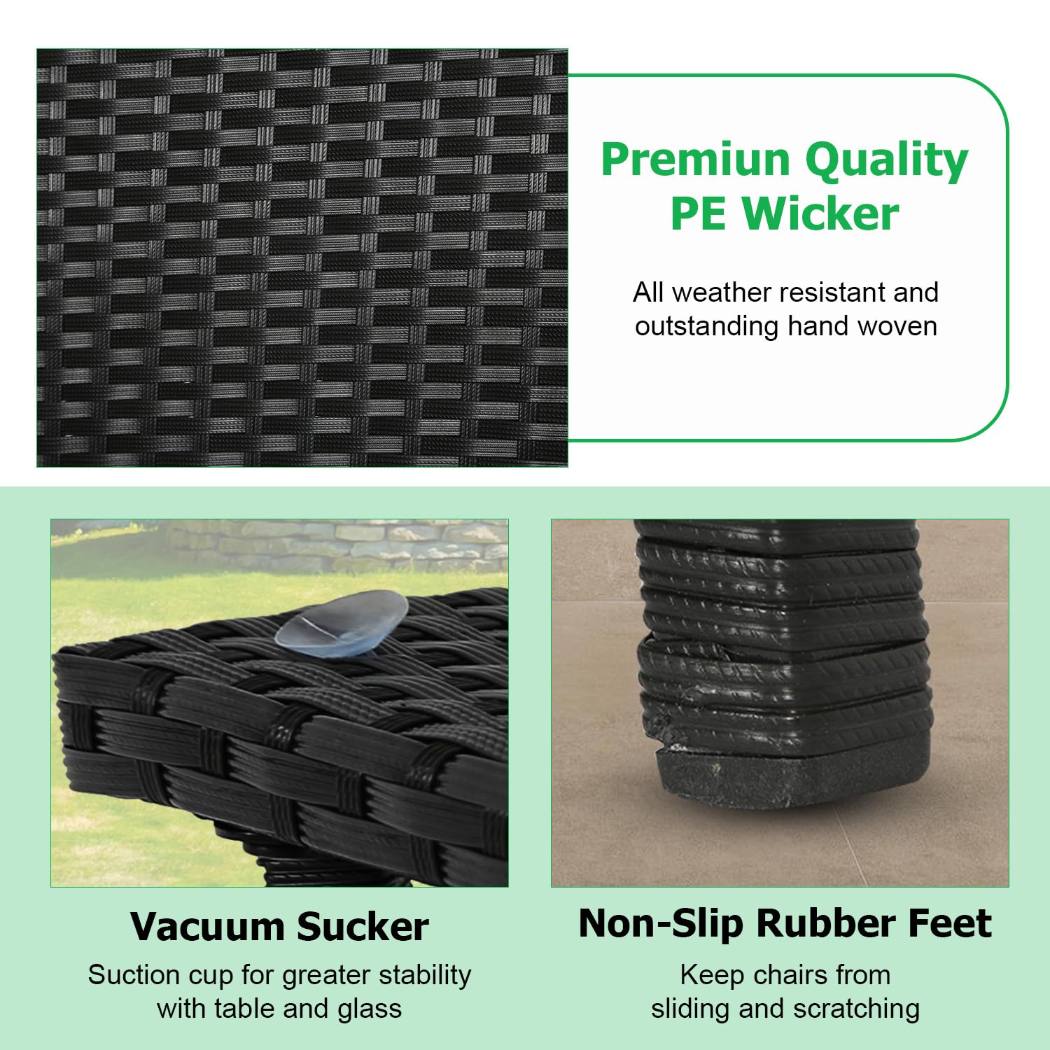 FDW Wicker Outdoor Furniture Patio Furniture Set of 3 Rattan Patio Chairs Outdoor Chairs Patio Conversation Set with Coffee Table for Yard Backyard Lawn Porch Poolside Balcony,Black - CookCave