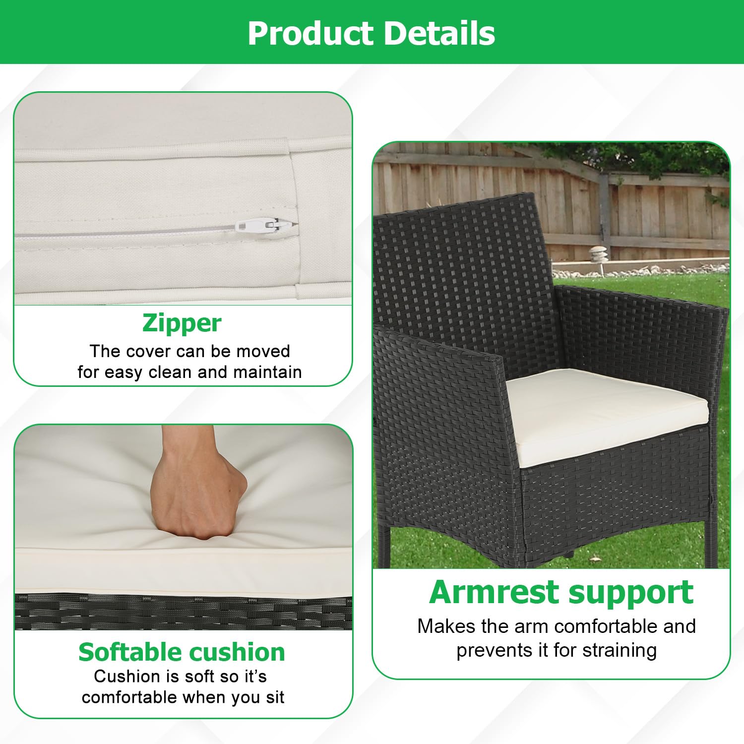 FDW Wicker Outdoor Furniture Patio Furniture Set of 3 Rattan Patio Chairs Outdoor Chairs Patio Conversation Set with Coffee Table for Yard Backyard Lawn Porch Poolside Balcony,Black - CookCave