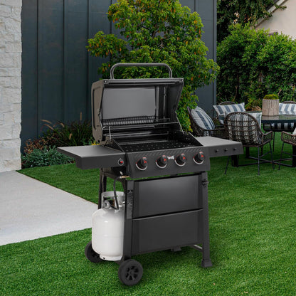 Feasto 4-Burner Propane Gas Grill, Outdoor Grill with 2 Side Tables and Porcelain-Enameled Grates for Patio BBQ, 36000 BTU Powerful for Outdoor Cooking, Black - Perfect for Your Next Backyard BBQ - CookCave
