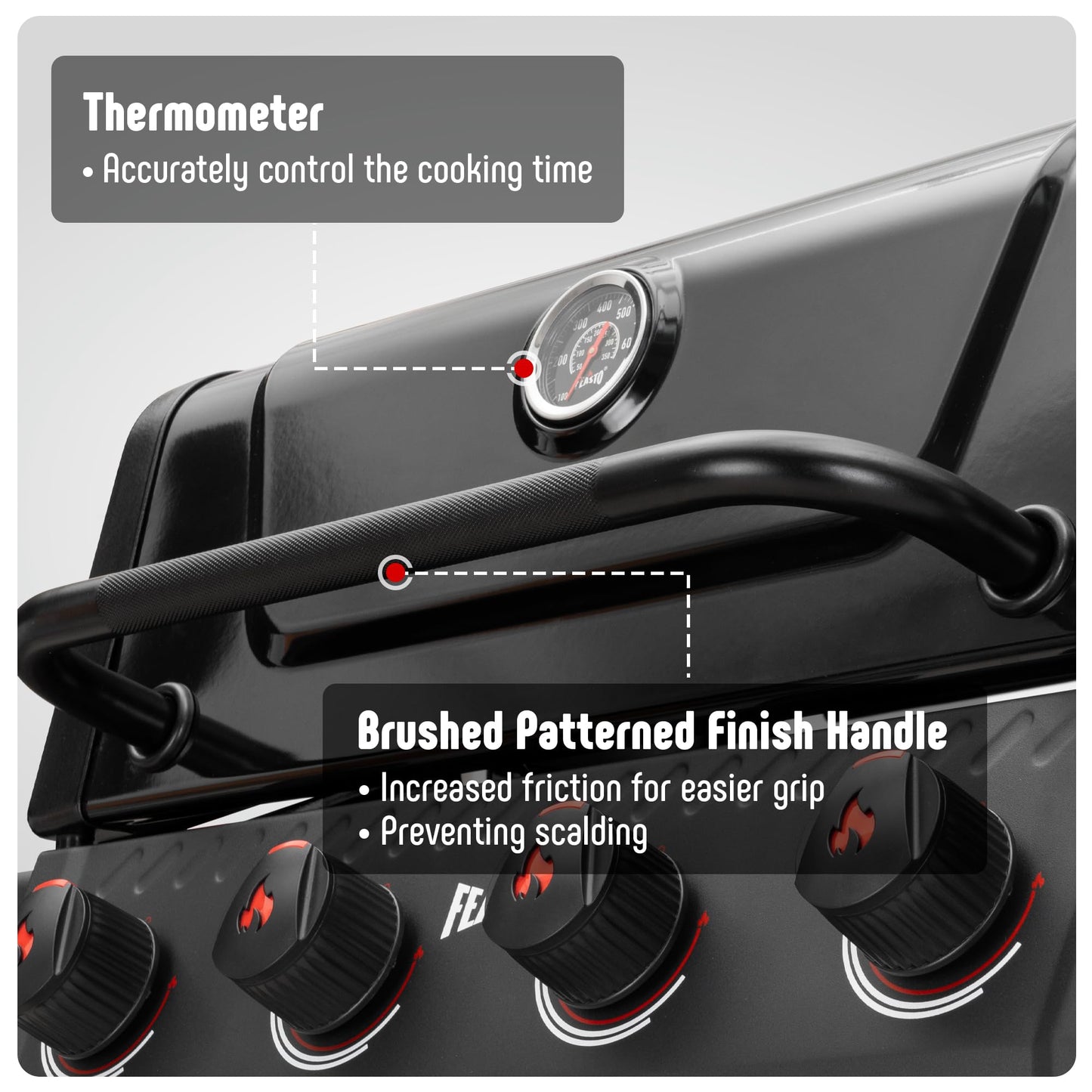 Feasto 4-Burner Propane Gas Grill, Outdoor Grill with 2 Side Tables and Porcelain-Enameled Grates for Patio BBQ, 36000 BTU Powerful for Outdoor Cooking, Black - Perfect for Your Next Backyard BBQ - CookCave