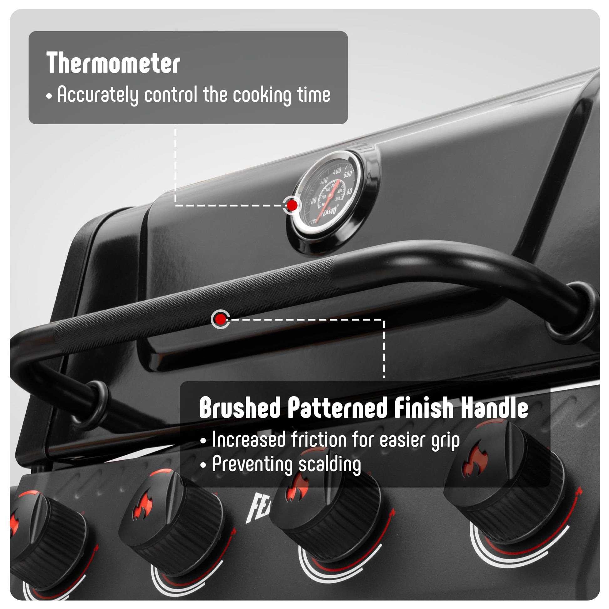 Feasto 4-Burner Propane Gas Grill, Outdoor Grill with 2 Side Tables and Porcelain-Enameled Grates for Patio BBQ, 36000 BTU Powerful for Outdoor Cooking, Black - Perfect for Your Next Backyard BBQ - CookCave