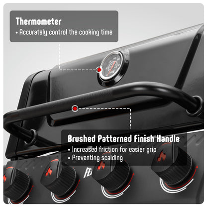 Feasto 4-Burner Propane Gas Grill, Outdoor Grill with 2 Side Tables and Porcelain-Enameled Grates for Patio BBQ, 36000 BTU Powerful for Outdoor Cooking, Black - Perfect for Your Next Backyard BBQ - CookCave