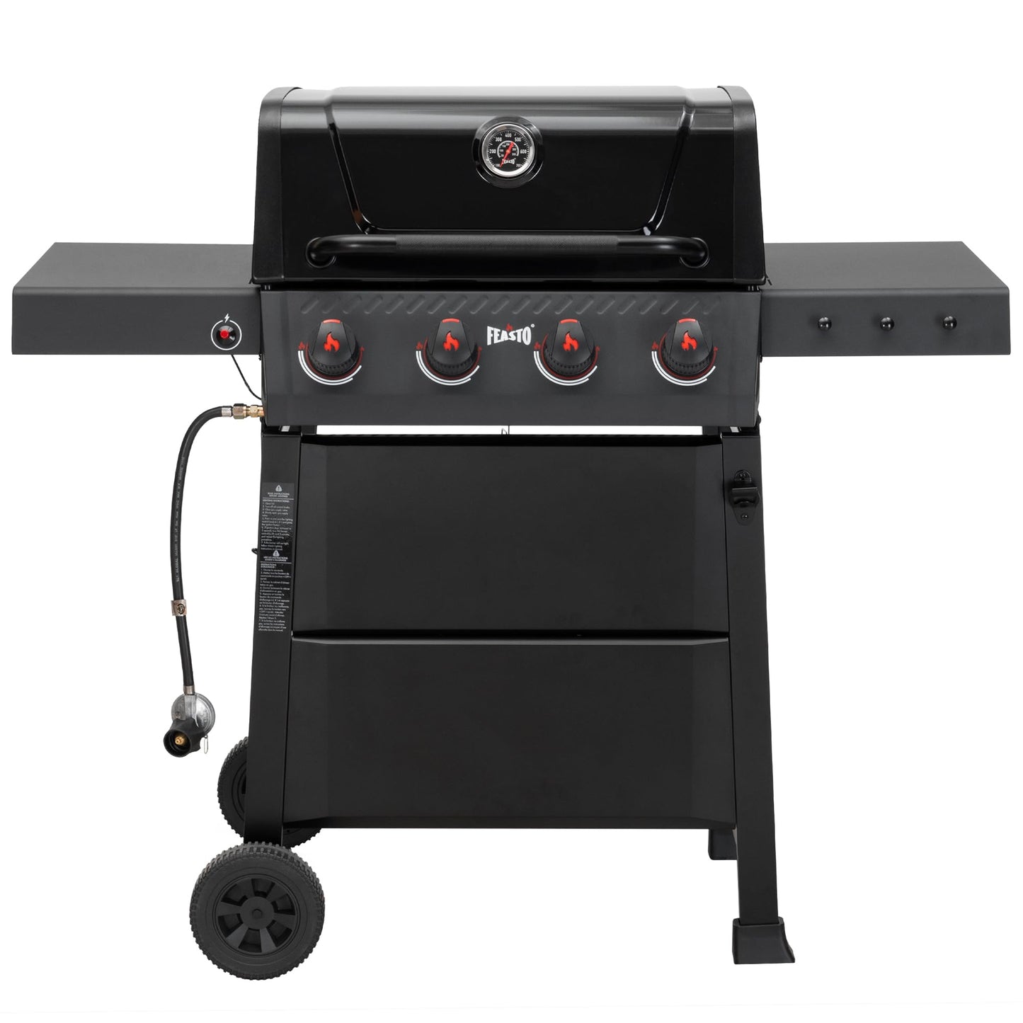 Feasto 4-Burner Propane Gas Grill, Outdoor Grill with 2 Side Tables and Porcelain-Enameled Grates for Patio BBQ, 36000 BTU Powerful for Outdoor Cooking, Black - Perfect for Your Next Backyard BBQ - CookCave