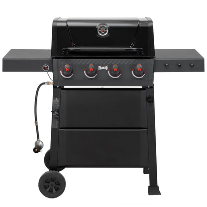 Feasto 4-Burner Propane Gas Grill, Outdoor Grill with 2 Side Tables and Porcelain-Enameled Grates for Patio BBQ, 36000 BTU Powerful for Outdoor Cooking, Black - Perfect for Your Next Backyard BBQ - CookCave