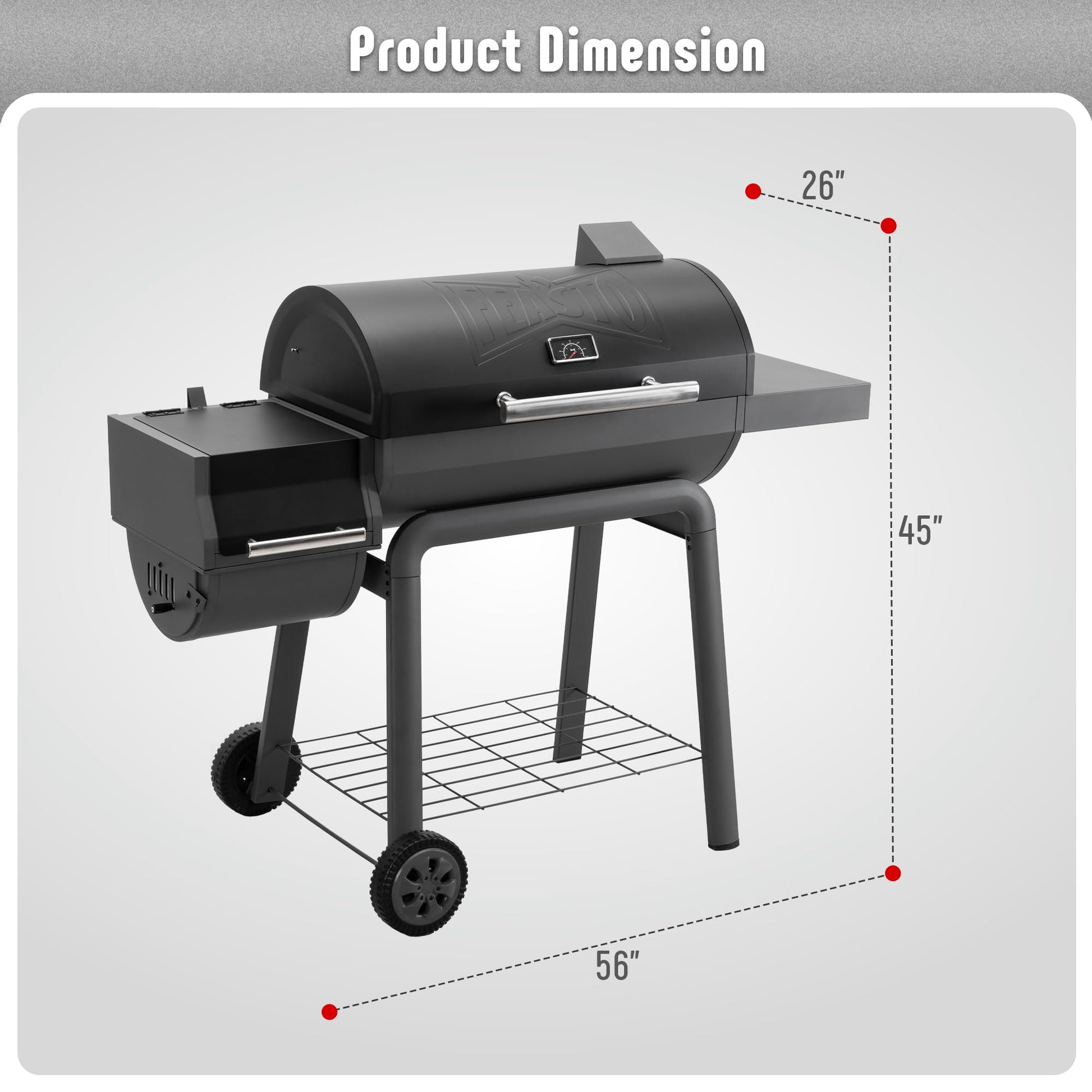 Feasto BBQ Charcoal Grill with Offset Smoker Grill and Side Table, 30-In Heavy-Duty Outdoor BBQ Grill with 832 Sq. In. Cooking Space for Outdoor Barbecue in Backyard, Patio and Parties, Black - CookCave