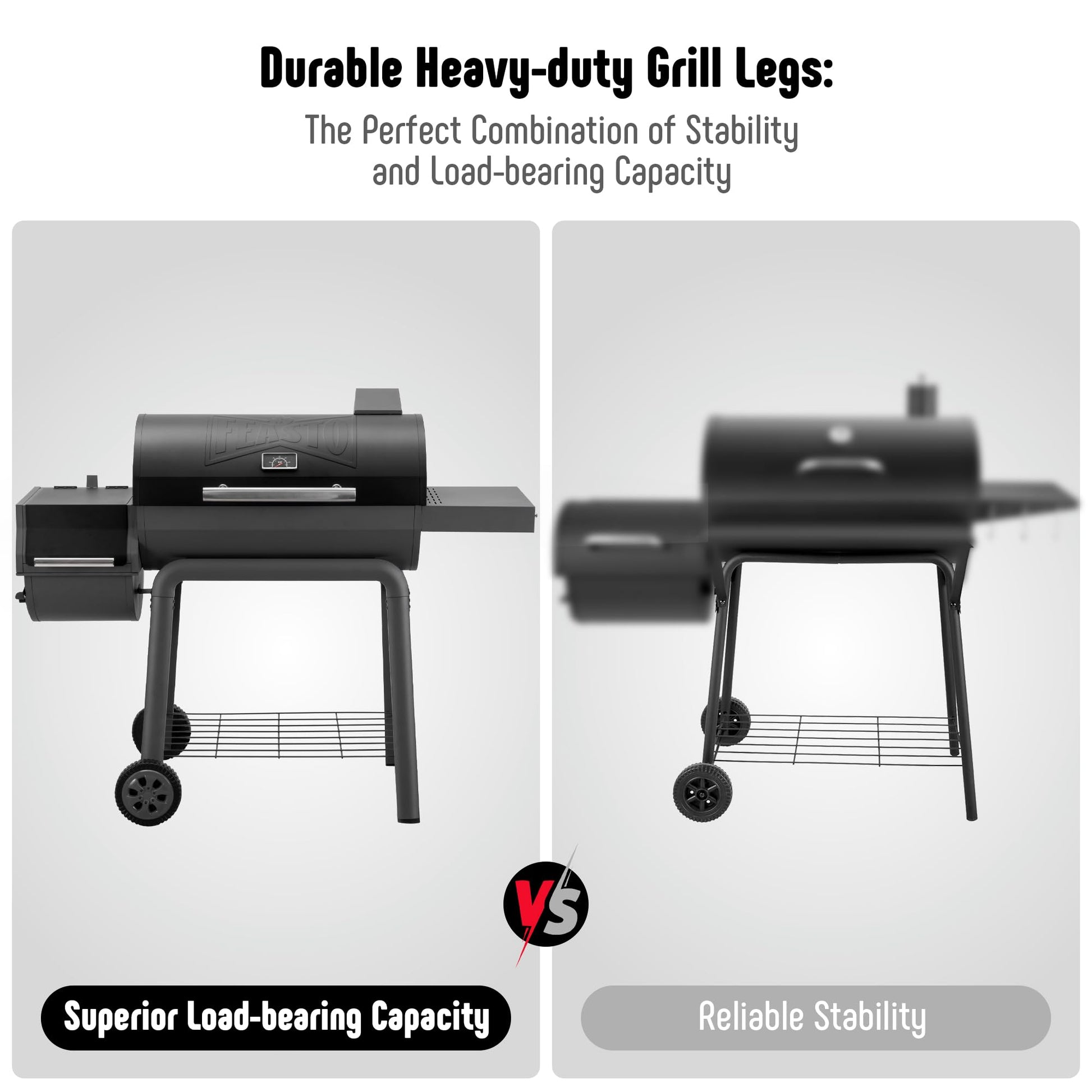 Feasto BBQ Charcoal Grill with Offset Smoker Grill and Side Table, 30-In Heavy-Duty Outdoor BBQ Grill with 832 Sq. In. Cooking Space for Outdoor Barbecue in Backyard, Patio and Parties, Black - CookCave