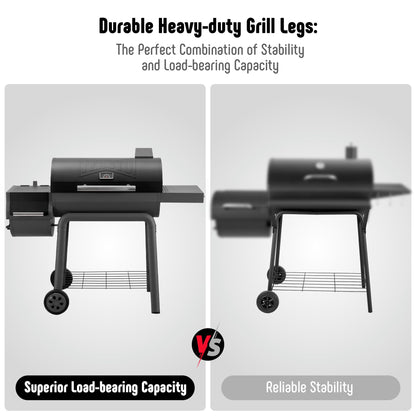 Feasto BBQ Charcoal Grill with Offset Smoker Grill and Side Table, 30-In Heavy-Duty Outdoor BBQ Grill with 832 Sq. In. Cooking Space for Outdoor Barbecue in Backyard, Patio and Parties, Black - CookCave