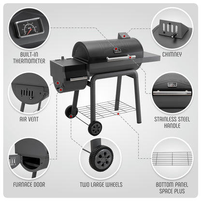 Feasto BBQ Charcoal Grill with Offset Smoker Grill and Side Table, 30-In Heavy-Duty Outdoor BBQ Grill with 832 Sq. In. Cooking Space for Outdoor Barbecue in Backyard, Patio and Parties, Black - CookCave