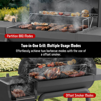 Feasto BBQ Charcoal Grill with Offset Smoker Grill and Side Table, 30-In Heavy-Duty Outdoor BBQ Grill with 832 Sq. In. Cooking Space for Outdoor Barbecue in Backyard, Patio and Parties, Black - CookCave