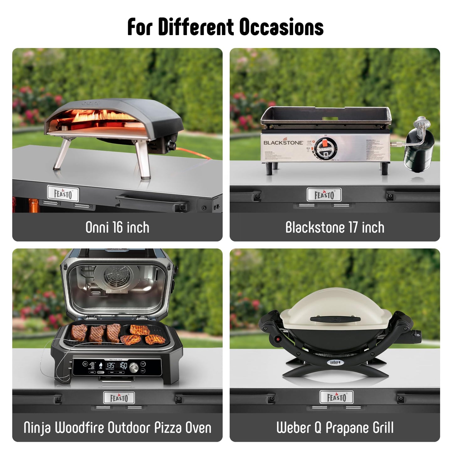 FEASTO Grill Table, Outdoor Bar Cart Grill Cart with Storage Cabinet,Modular Outdoor Kitchen Island, Outdoor Grill Station with 304 Stainless Steel Top,Pizza Oven Table for Lawn & Garden,L35.4” x W24” - CookCave