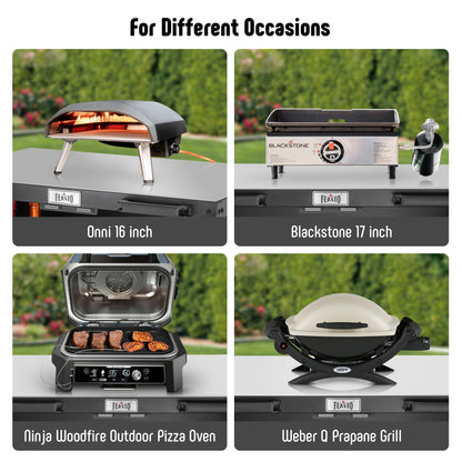 FEASTO Grill Table, Outdoor Bar Cart Grill Cart with Storage Cabinet,Modular Outdoor Kitchen Island, Outdoor Grill Station with 304 Stainless Steel Top,Pizza Oven Table for Lawn & Garden,L35.4” x W24” - CookCave