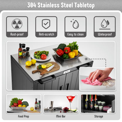 FEASTO Grill Table, Outdoor Bar Cart Grill Cart with Storage Cabinet,Modular Outdoor Kitchen Island, Outdoor Grill Station with 304 Stainless Steel Top,Pizza Oven Table for Lawn & Garden,L35.4” x W24” - CookCave