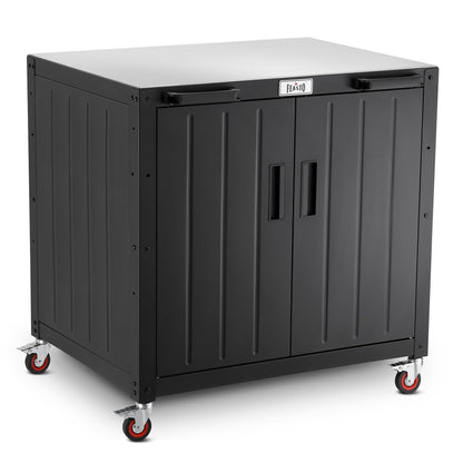 FEASTO Grill Table, Outdoor Bar Cart Grill Cart with Storage Cabinet,Modular Outdoor Kitchen Island, Outdoor Grill Station with 304 Stainless Steel Top,Pizza Oven Table for Lawn & Garden,L35.4” x W24” - CookCave