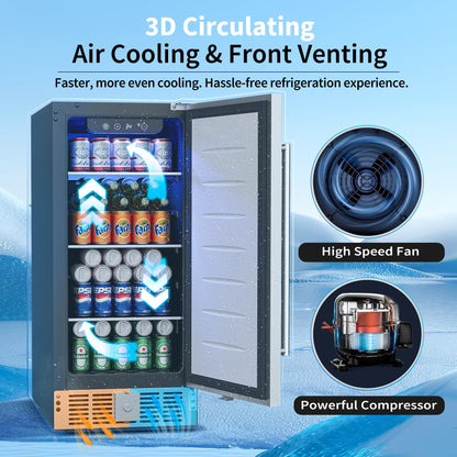 Feelfunn 15 Inch Undercounter Beverage Refrigerator - 126 Cans Beverage Fridge with Stainless Steel Door for Beer Wine Soda - Built-in or Freestanding Wine Cooler for Home Kitchen Bar Outdoor - CookCave