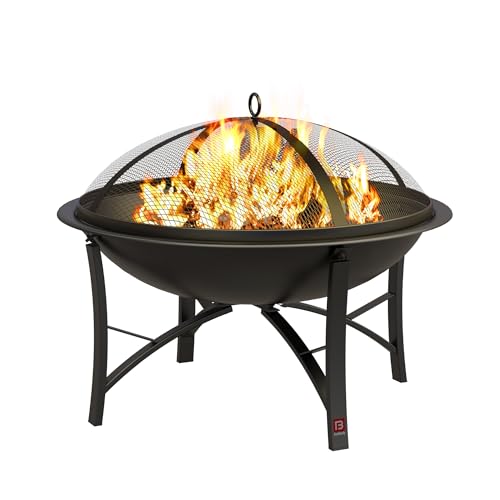 Fire Beauty Fire Pit for Outside Wood Burning Firepit BBQ Grill Steel Fire Bowl with Spark Screen Cover, Log Grate, Poker for Camping Beach Bonfire Picnic Backyard Garden - CookCave