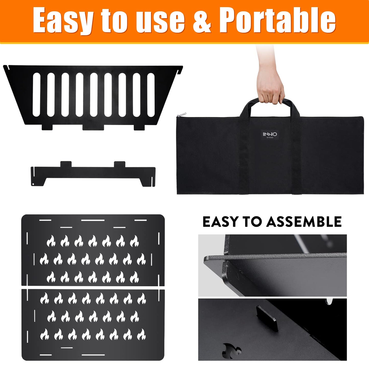 Fire Pit 25 Inch Outdoor Outside Wood Burning Portable Firepit Log Stove Fireplace for BBQ Camping Campfire Bonfire Backyard Garden Picnic Patio with Carrying Bag - CookCave