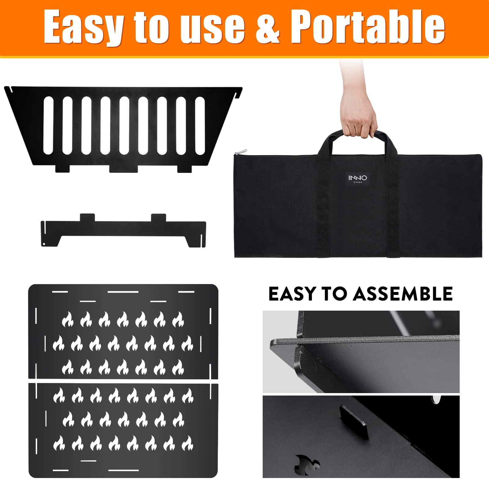 Fire Pit 25 Inch Outdoor Outside Wood Burning Portable Firepit Log Stove Fireplace for BBQ Camping Campfire Bonfire Backyard Garden Picnic Patio with Carrying Bag - CookCave