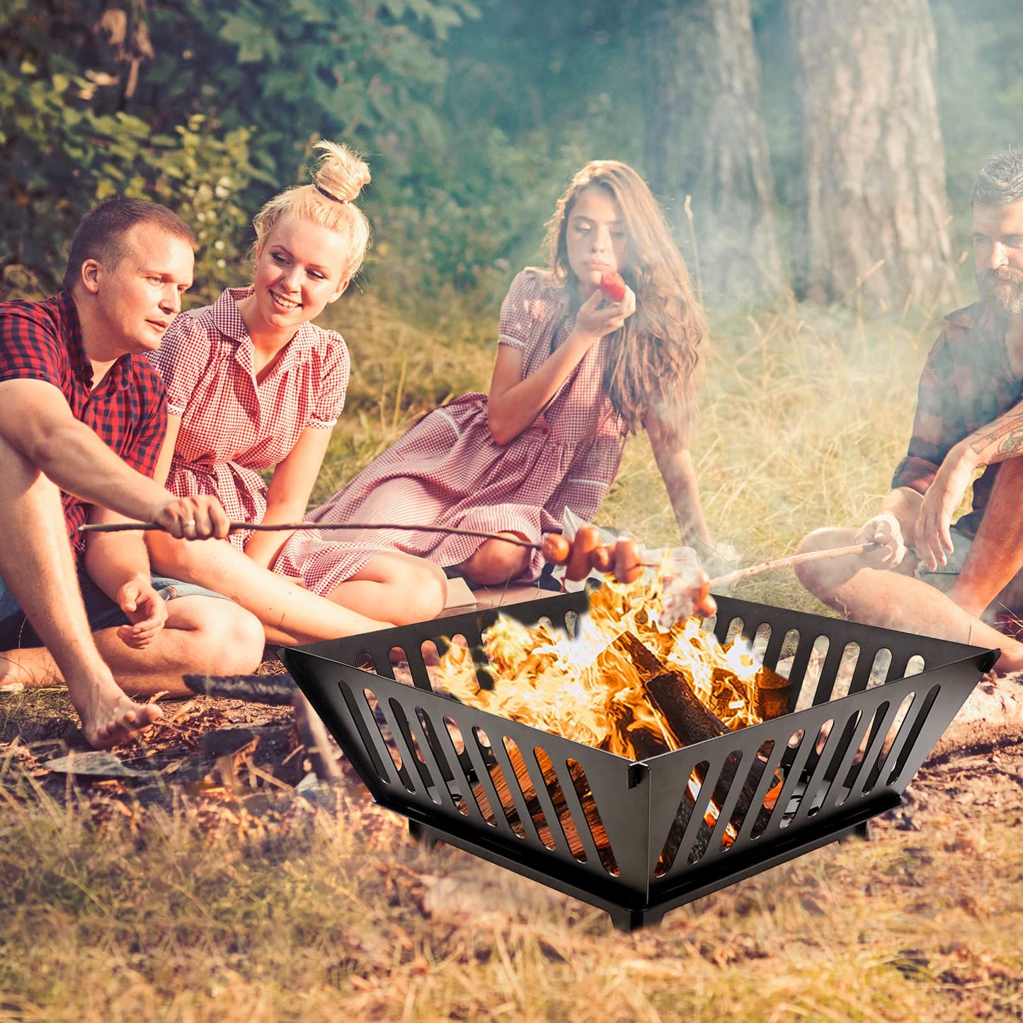 Fire Pit 25 Inch Outdoor Outside Wood Burning Portable Firepit Log Stove Fireplace for BBQ Camping Campfire Bonfire Backyard Garden Picnic Patio with Carrying Bag - CookCave