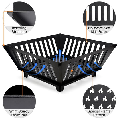 Fire Pit 25 Inch Outdoor Outside Wood Burning Portable Firepit Log Stove Fireplace for BBQ Camping Campfire Bonfire Backyard Garden Picnic Patio with Carrying Bag - CookCave