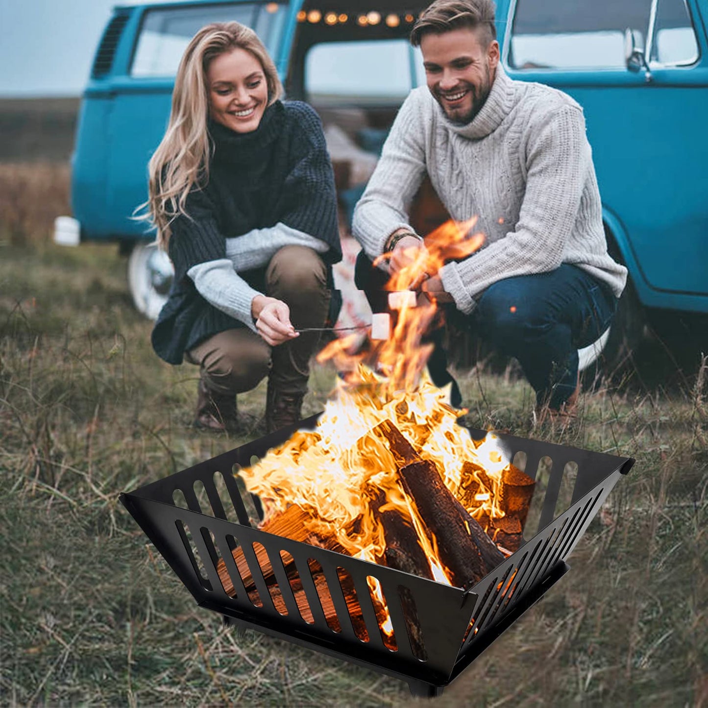 Fire Pit 25 Inch Outdoor Outside Wood Burning Portable Firepit Log Stove Fireplace for BBQ Camping Campfire Bonfire Backyard Garden Picnic Patio with Carrying Bag - CookCave