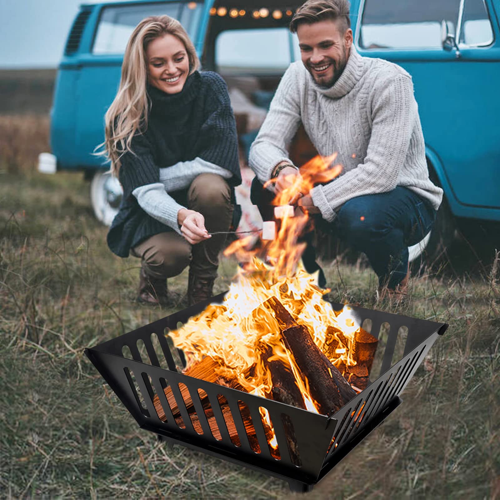 Fire Pit 25 Inch Outdoor Outside Wood Burning Portable Firepit Log Stove Fireplace for BBQ Camping Campfire Bonfire Backyard Garden Picnic Patio with Carrying Bag - CookCave