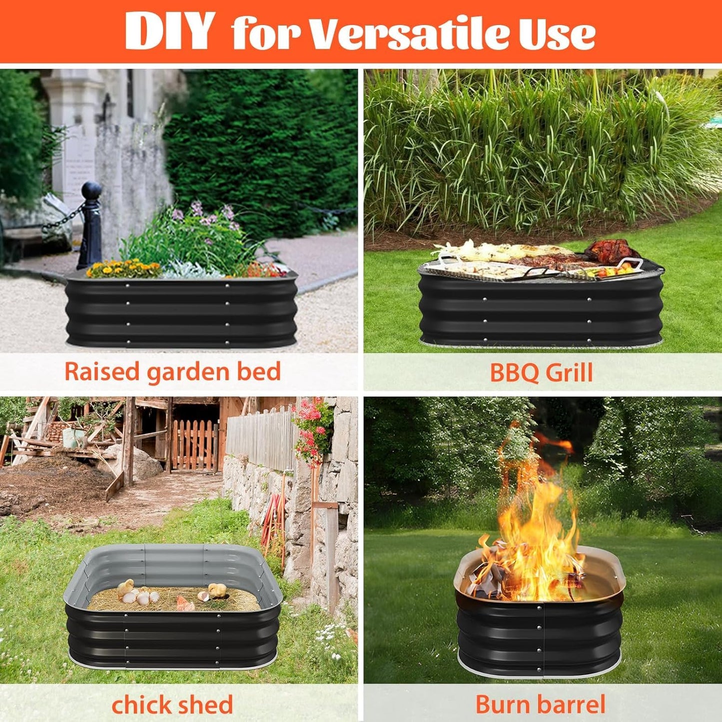 Fire Pit Ring/Raised Garden Bed, 48In Large Galvanized Steel Outdoor Fire Pits&Outdoor Fireplace Portable for Outside Patio,Camping,Bonfire,Beach,Backyard Firepit Wood Burning,Square - CookCave