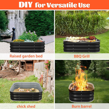 Fire Pit Ring/Raised Garden Bed, 48In Large Galvanized Steel Outdoor Fire Pits&Outdoor Fireplace Portable for Outside Patio,Camping,Bonfire,Beach,Backyard Firepit Wood Burning,Square - CookCave