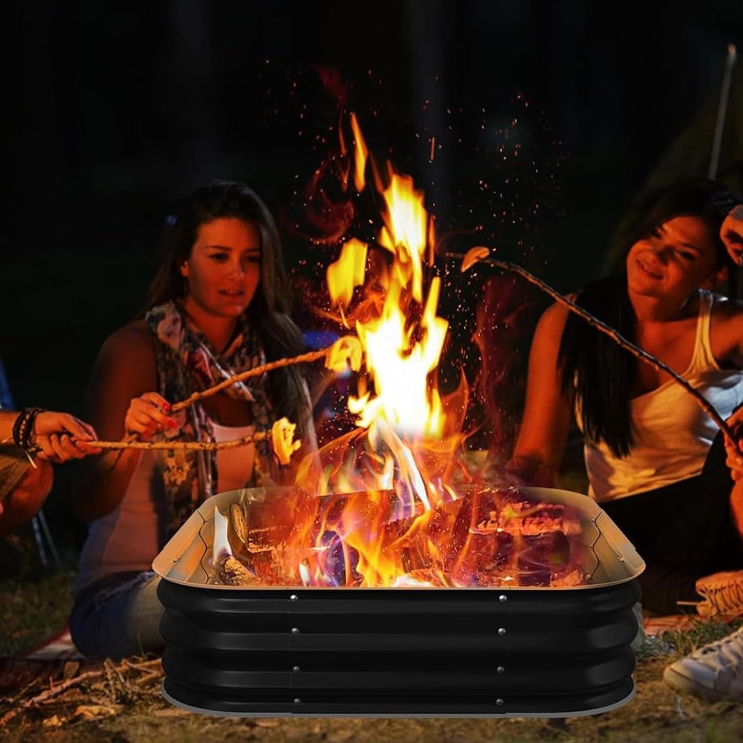 Fire Pit Ring/Raised Garden Bed, 48In Large Galvanized Steel Outdoor Fire Pits&Outdoor Fireplace Portable for Outside Patio,Camping,Bonfire,Beach,Backyard Firepit Wood Burning,Square - CookCave