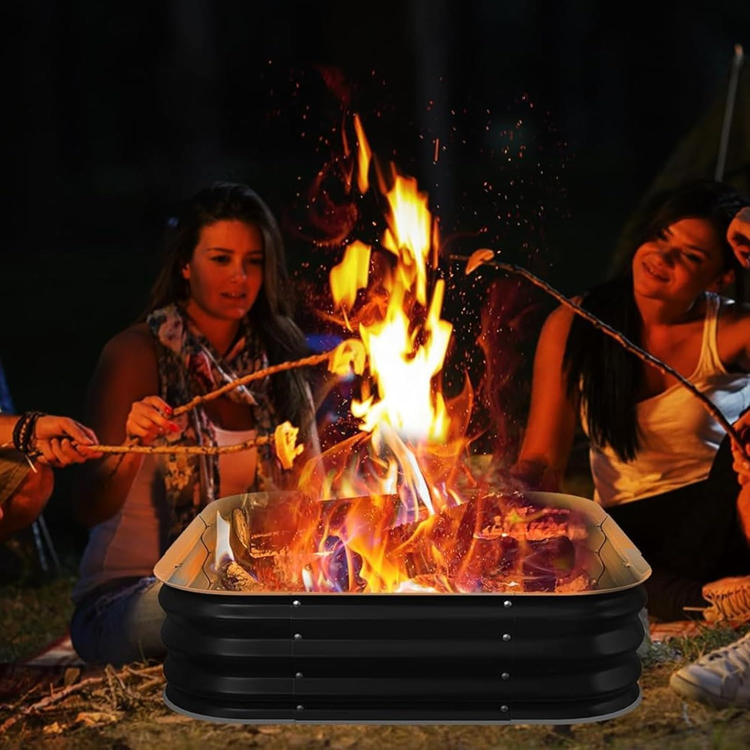 Fire Pit Ring/Raised Garden Bed, 48In Large Galvanized Steel Outdoor Fire Pits&Outdoor Fireplace Portable for Outside Patio,Camping,Bonfire,Beach,Backyard Firepit Wood Burning,Square - CookCave